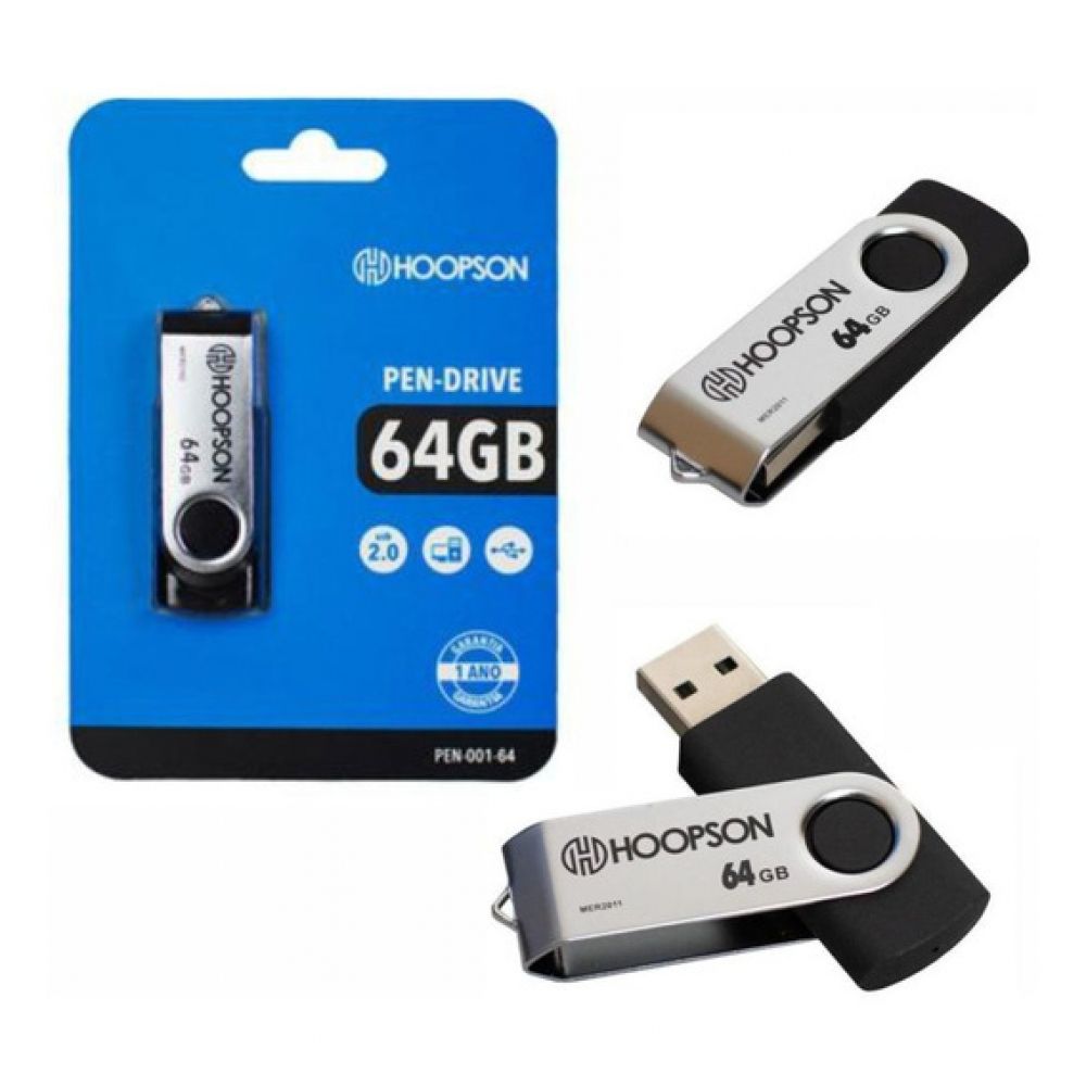 Pen Drive Hoopson USB 2.0 64GB Leitura 15Mbps Gravação 6Mbps - PEN-001-64