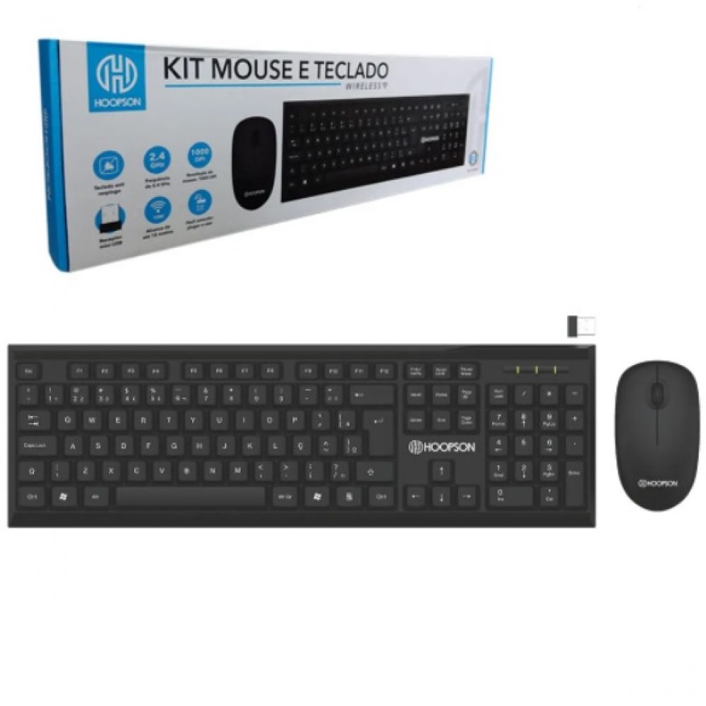 Kit Teclado e Mouse Abnt2 Hoopson USB 2.0 WIRELESS 2.4Ghz - TPC-070KW